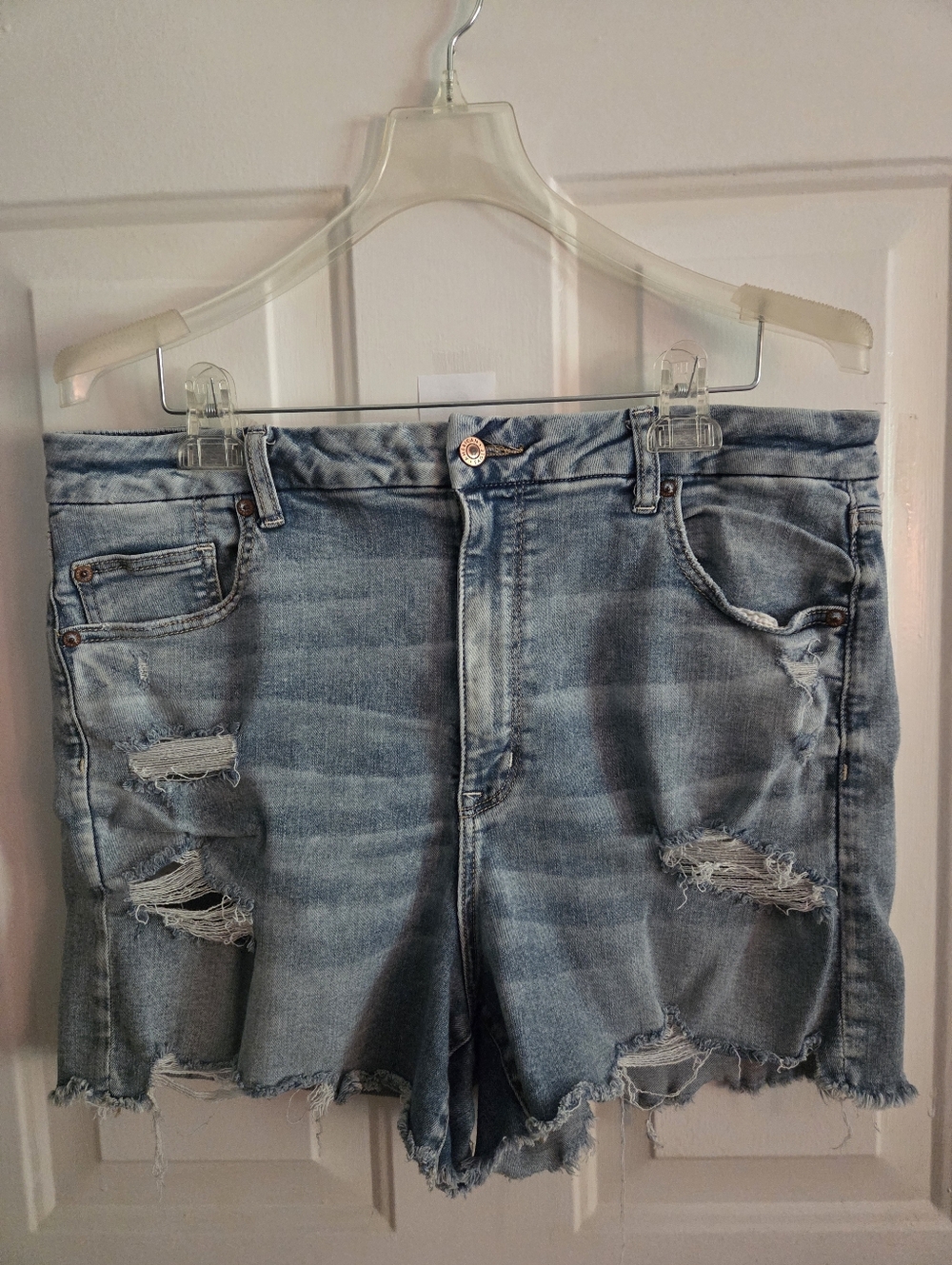 American Eagle Curvy Super High Rise Shortie Shorts Stretch Distressed 18